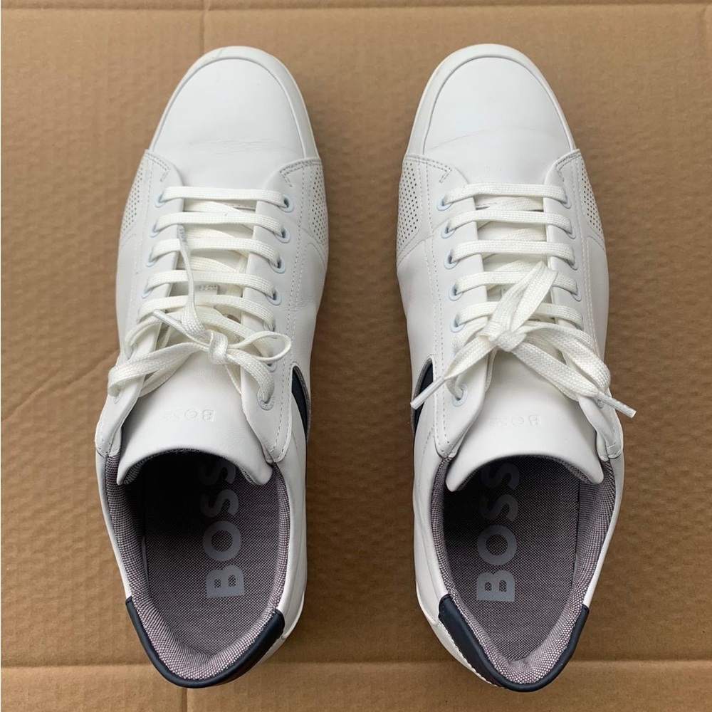 BOSS Men's White Leather Low-Top Sneakers